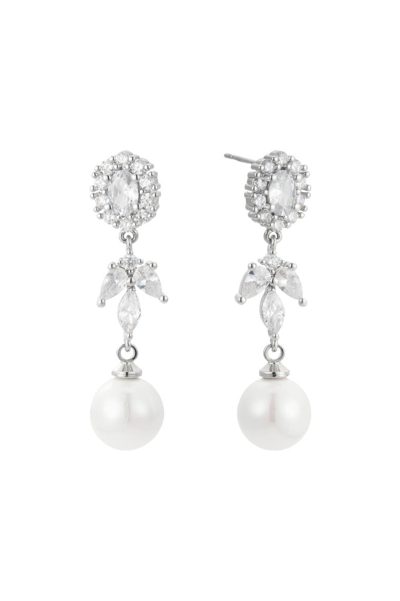 Palace Pearl and Crystal Drop Earrings, Main, color, Silver