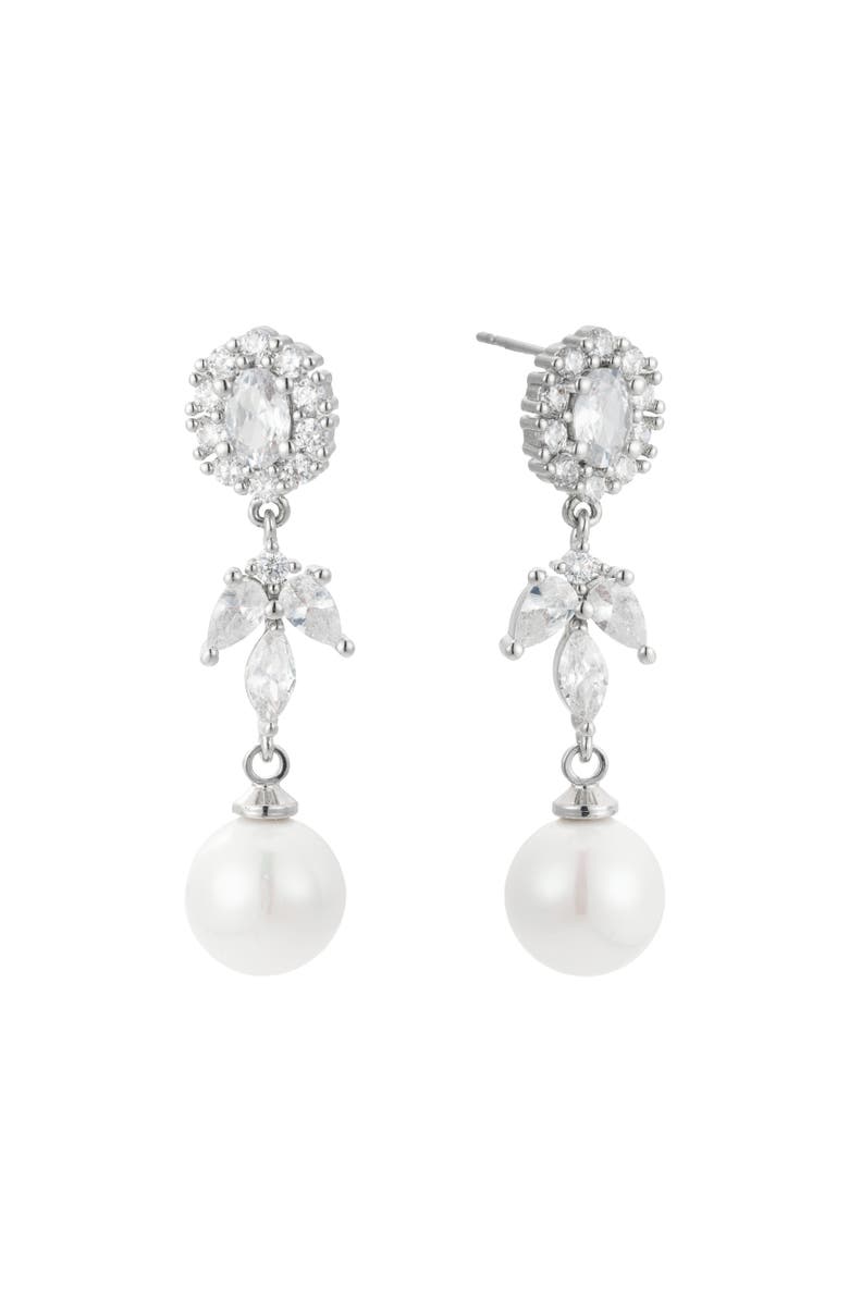 Untamed Petals Palace Pearl and Crystal Drop Earrings, Main, color, Silver