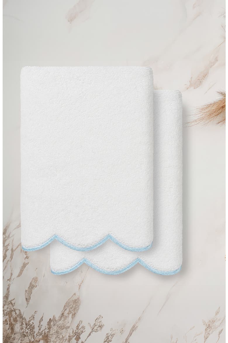 Adornia Scallop Set of 2 Hand Towels, Alternate, color, WHITE/ BLUE