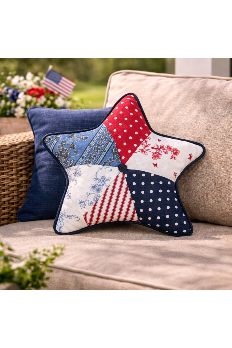 Star Vintage Patchwork Patriotic Accent Throw Pillow 18", Alternate, color, Blue