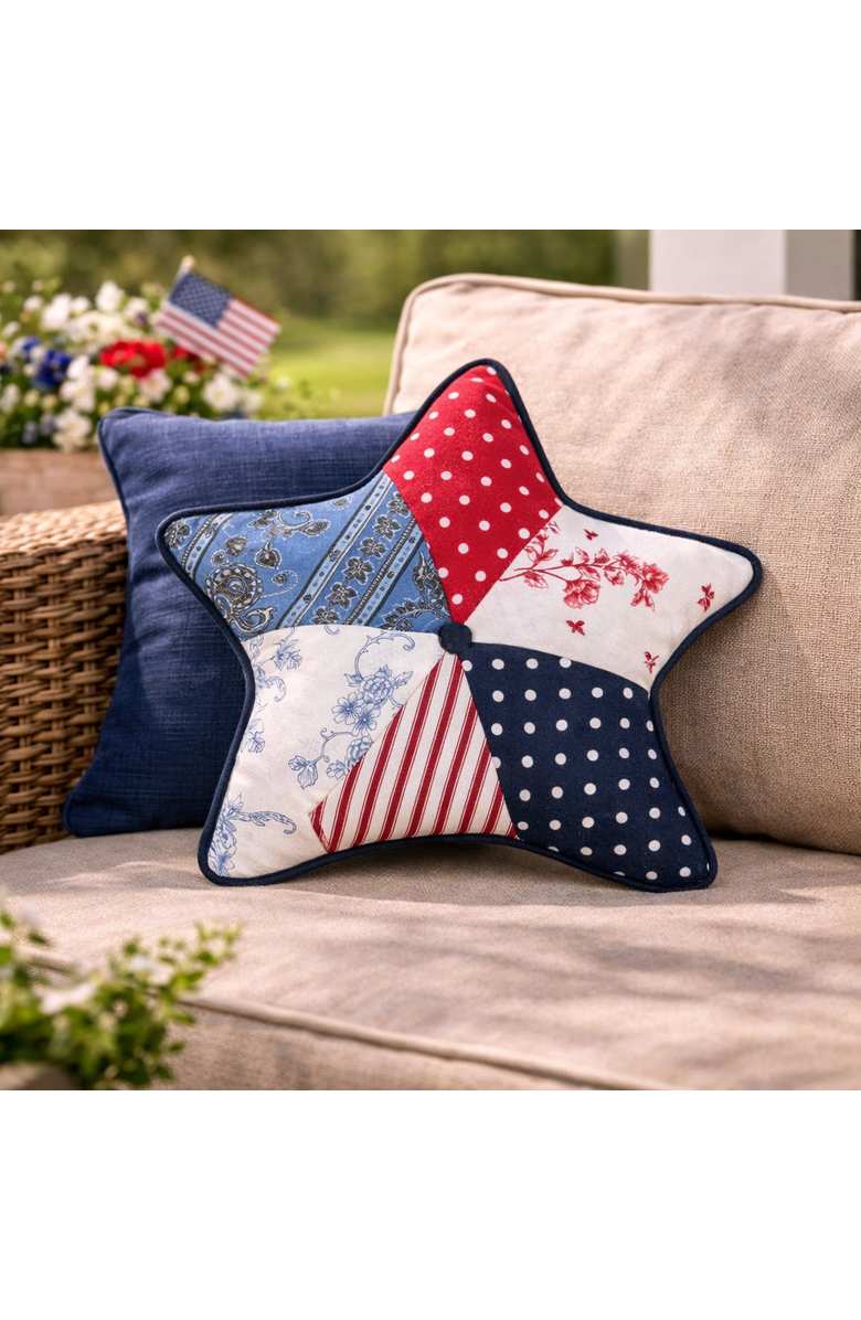 Gallerie II Star Vintage Patchwork Patriotic Accent Throw Pillow 18", Alternate, color, Blue