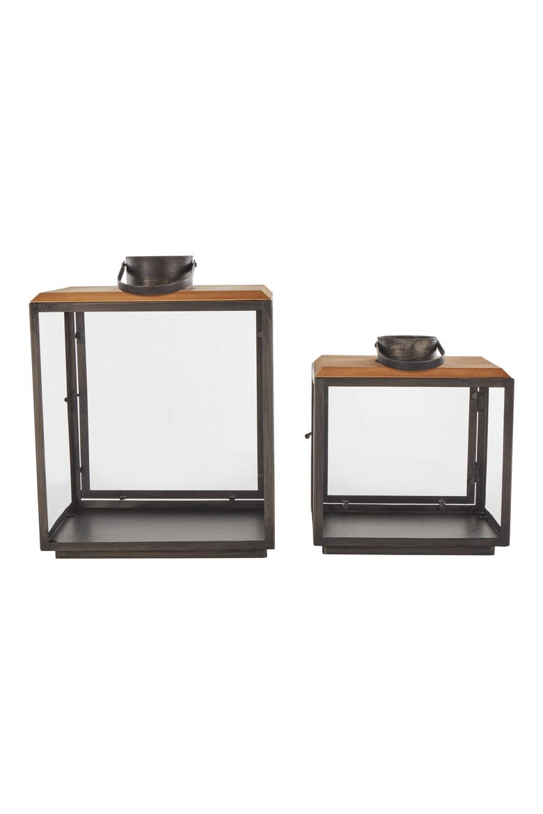 Set of 2 Lantern Candleholders, Alternate, color, DARK GRAY