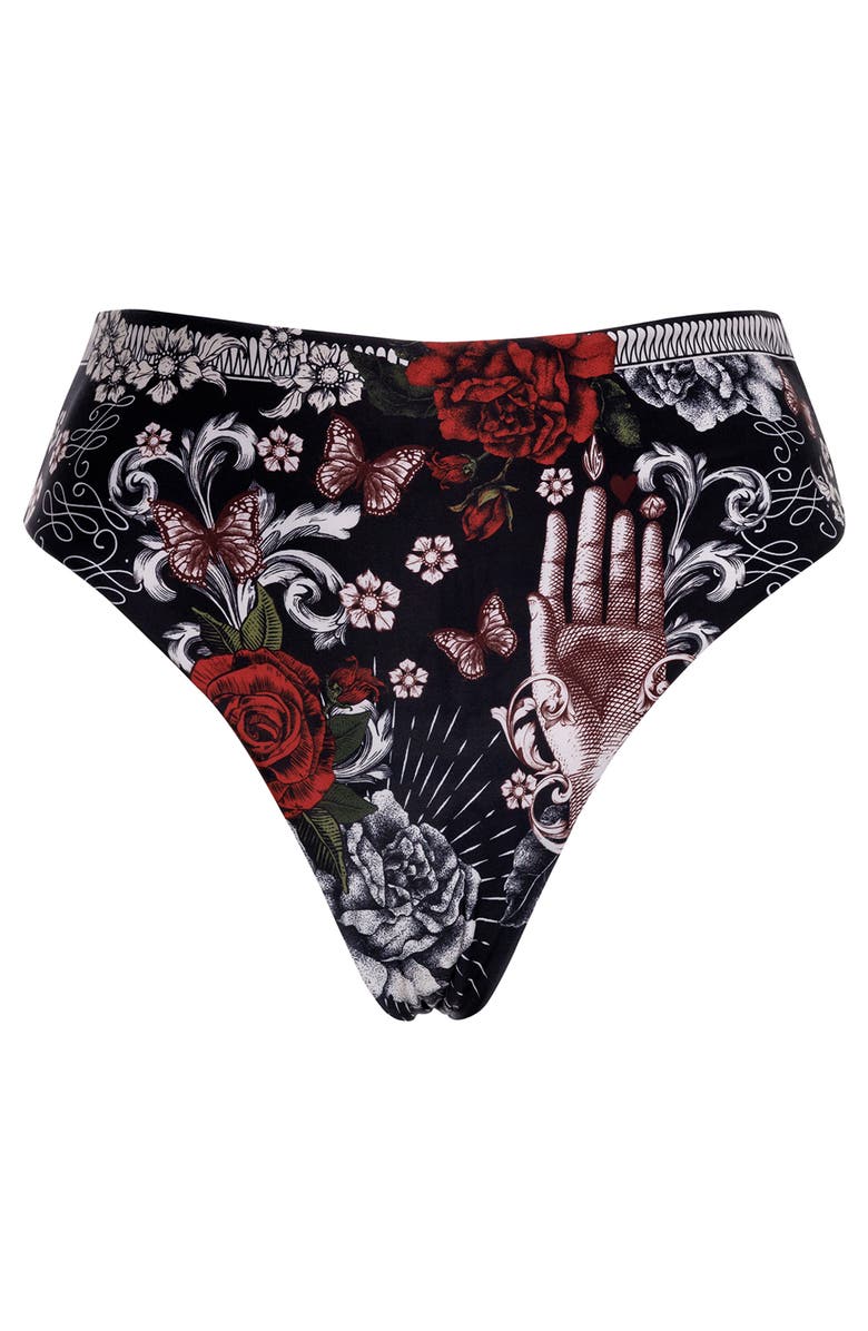 Agua Bendita Penelope Thorn Reversible High Waist Bikini Bottoms, Alternate, color, Black Multicolor