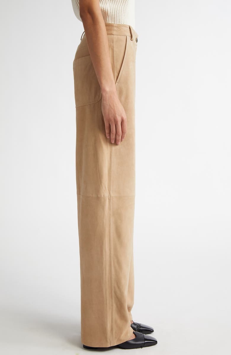 Max Mara Studio Harald Suede Wide Leg Pants, Alternate, color, Sand