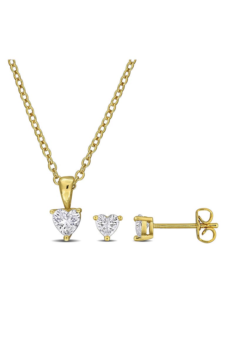 Heart Cut Cubic Zirconia Earrings & Necklace Set, Main, color, GOLD