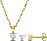 DELMAR Heart Cut Cubic Zirconia Earrings & Necklace Set