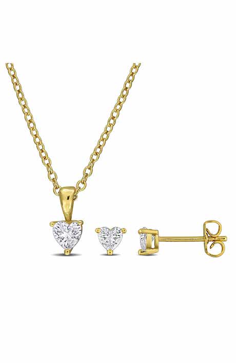 DELMAR Heart Cut Cubic Zirconia Earrings & Necklace Set