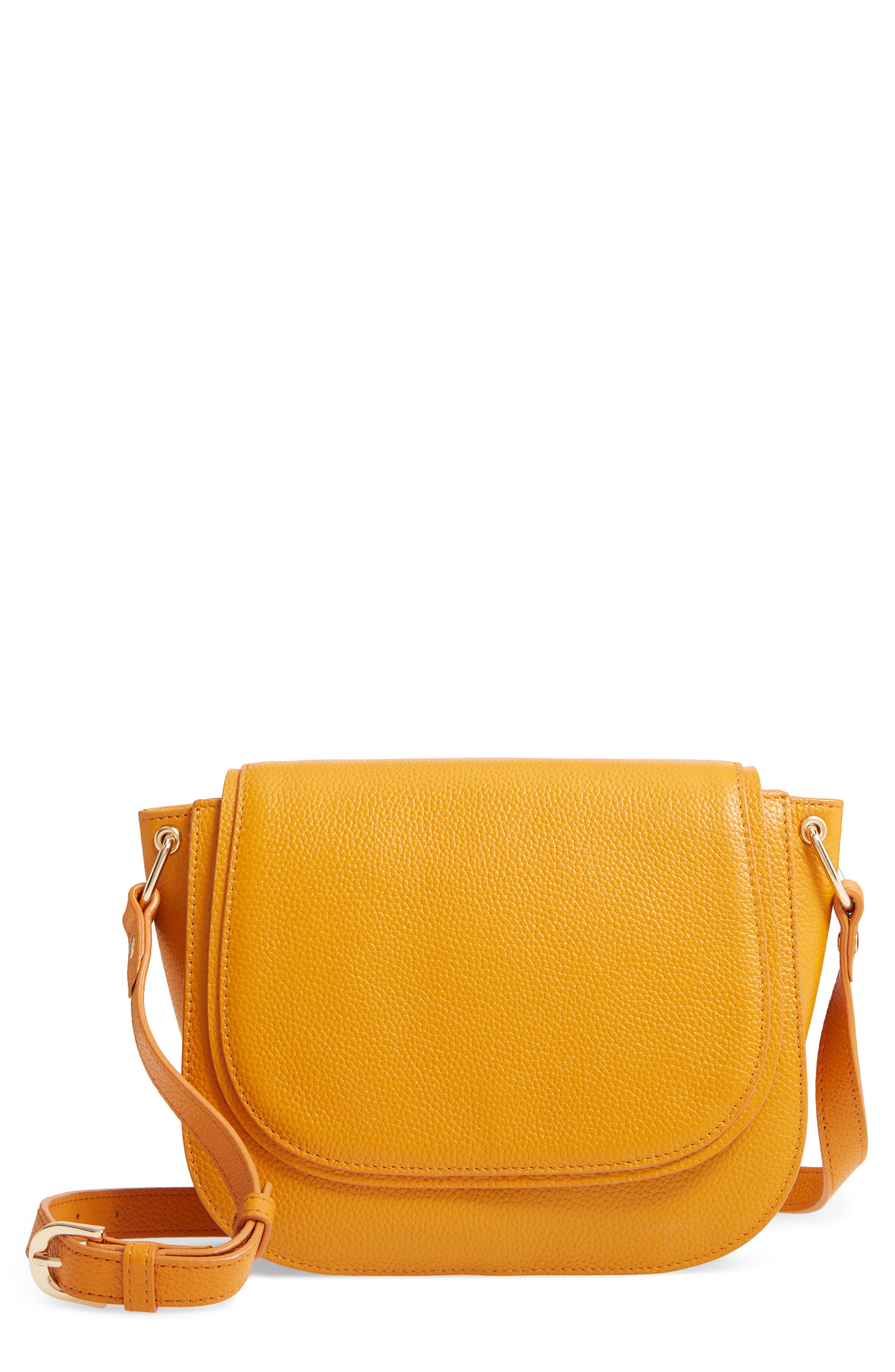 Pebbled Leather Shoulder Bag, Main, color, YELLOW INCA