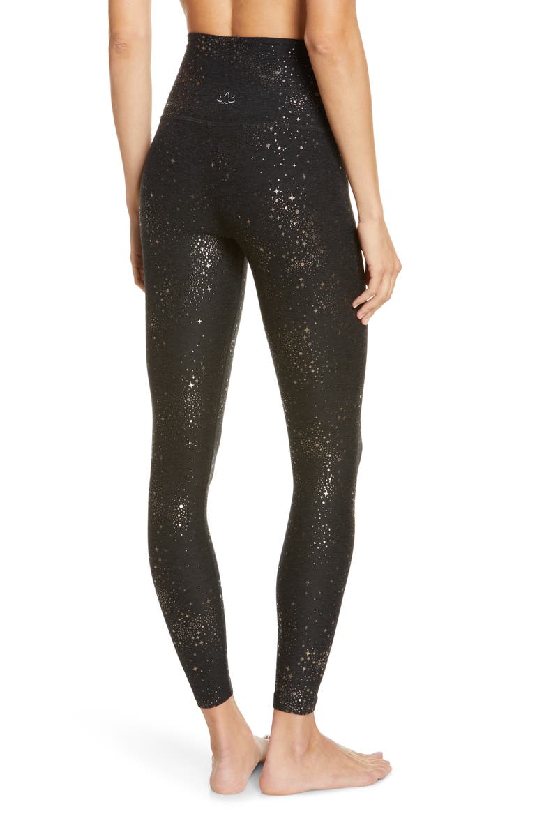 High Waist Midi Leggings, Alternate, color, DARKEST NIGHT-GOLD FOIL