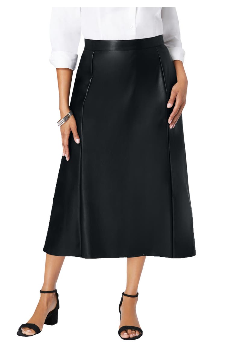 Faux Leather Midi Skirt, Main, color, BLACK