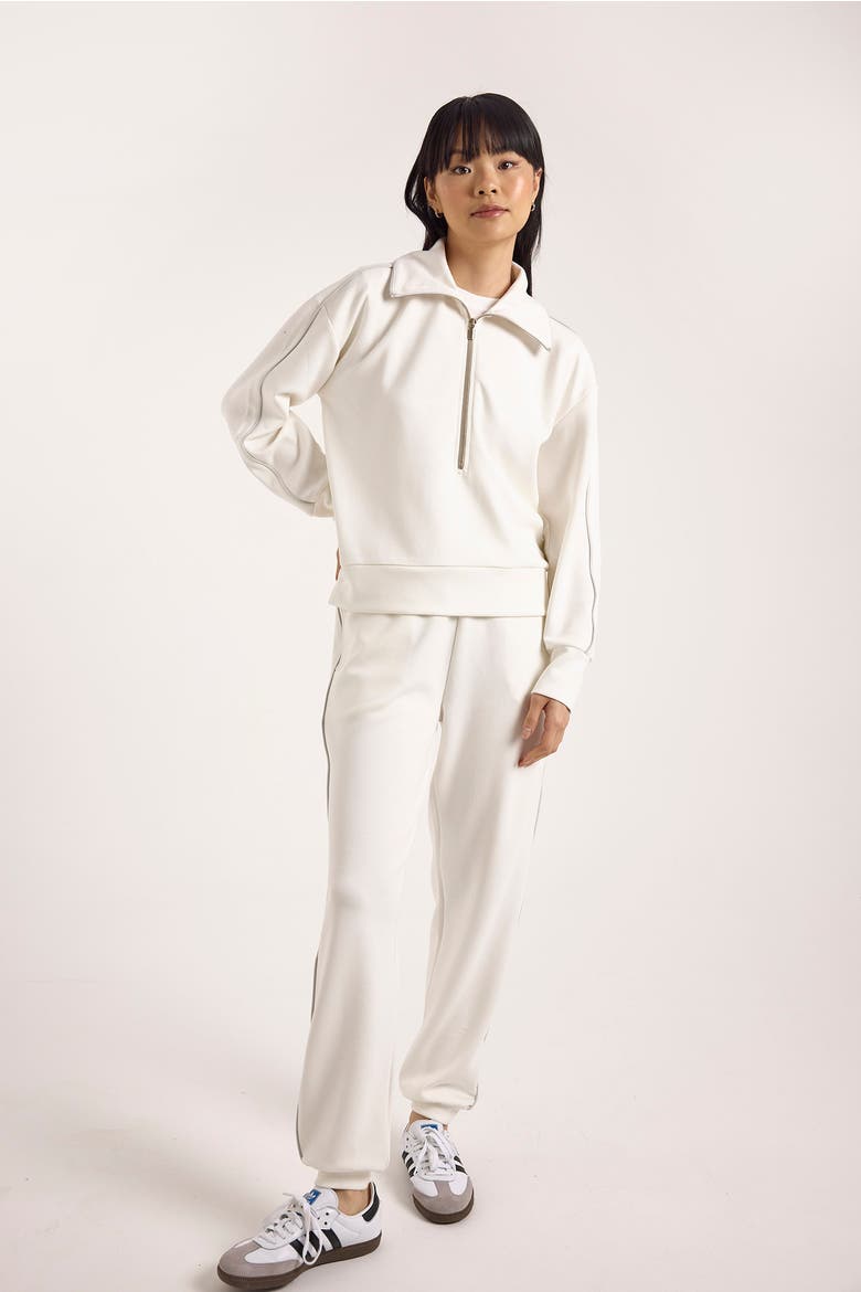 Piping Detail Jersey Half Zip Sweatshirt, Alternate, color, Ivory
