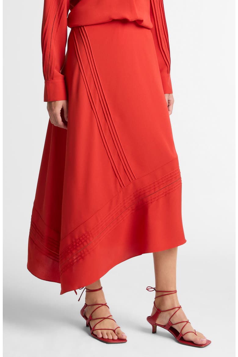 Pintuck Asymmetric Maxi Slip Skirt, Alternate, color, POPPY