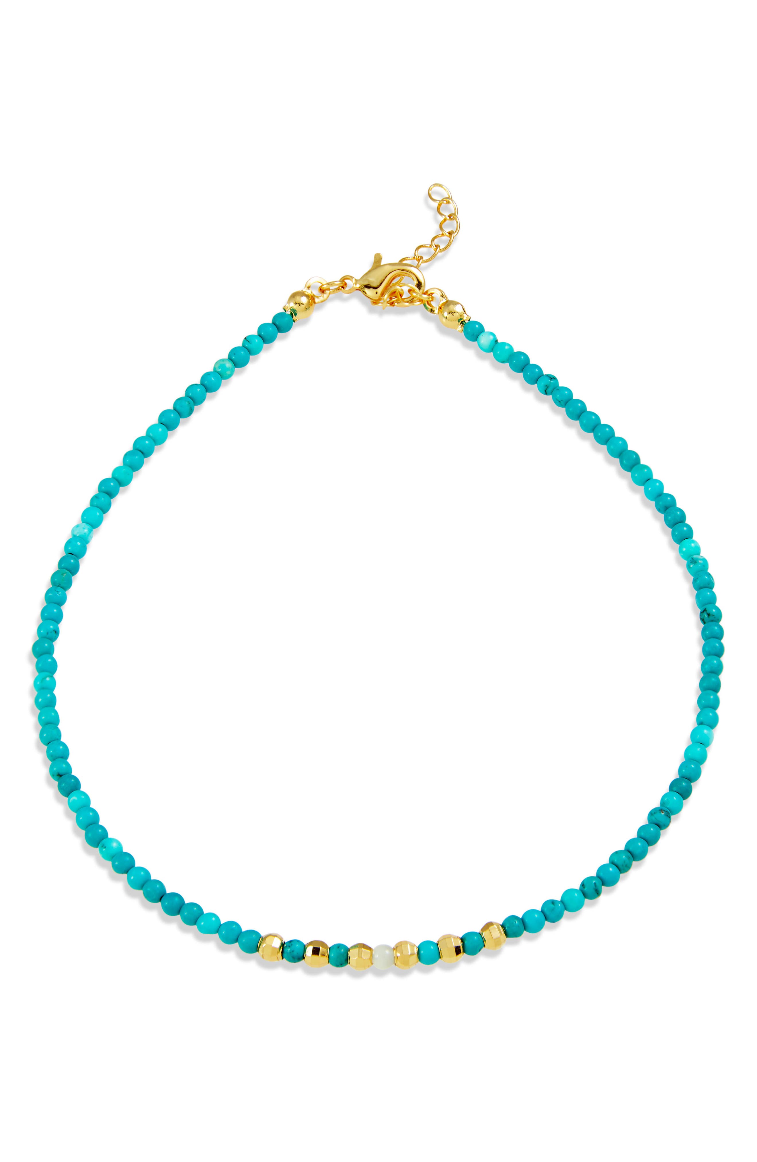 SAVVY CIE JEWELS 18K Gold Plated Turquoise & Imitation Pearl Beaded Anklet