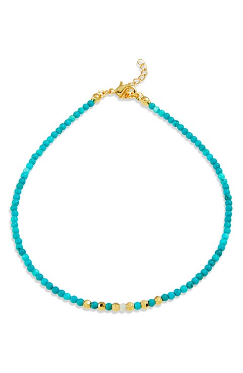 18K Gold Plated Turquoise & Imitation Pearl Beaded Anklet