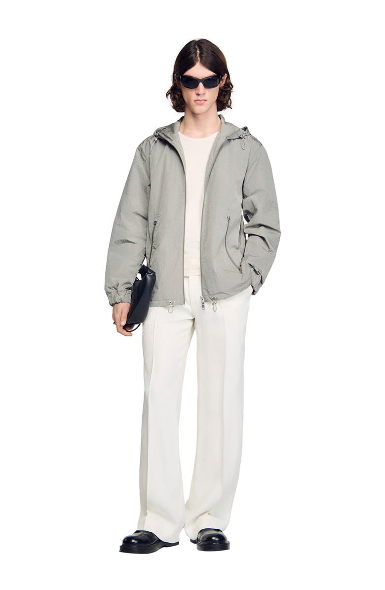 SANDRO Technical hooded zip-up jacket, Alternate, color, Aluminum