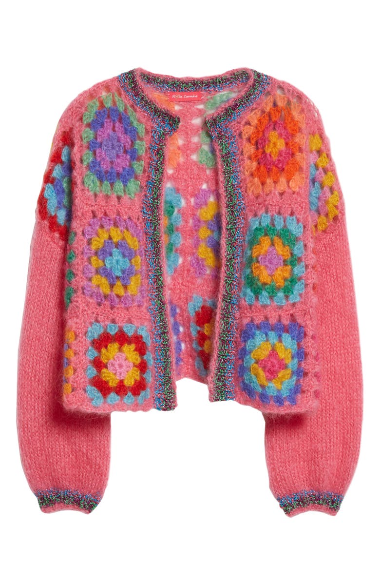 Rose Carmine Crochet Mohair & Wool Blend Cardigan, Alternate, color, 