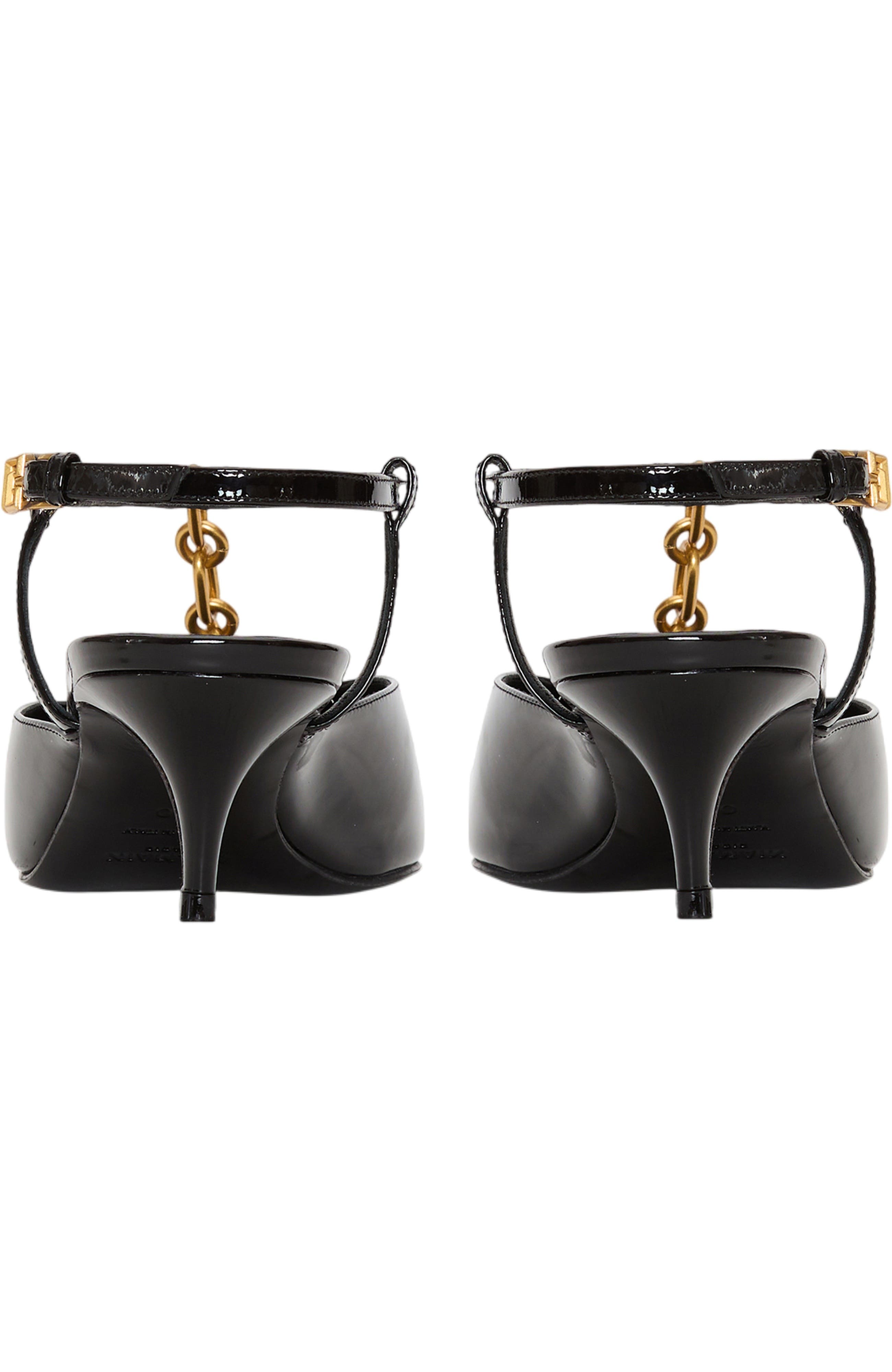 Balmain Sync chain kitten slingbacks in patent leather, Alternate, color, Black