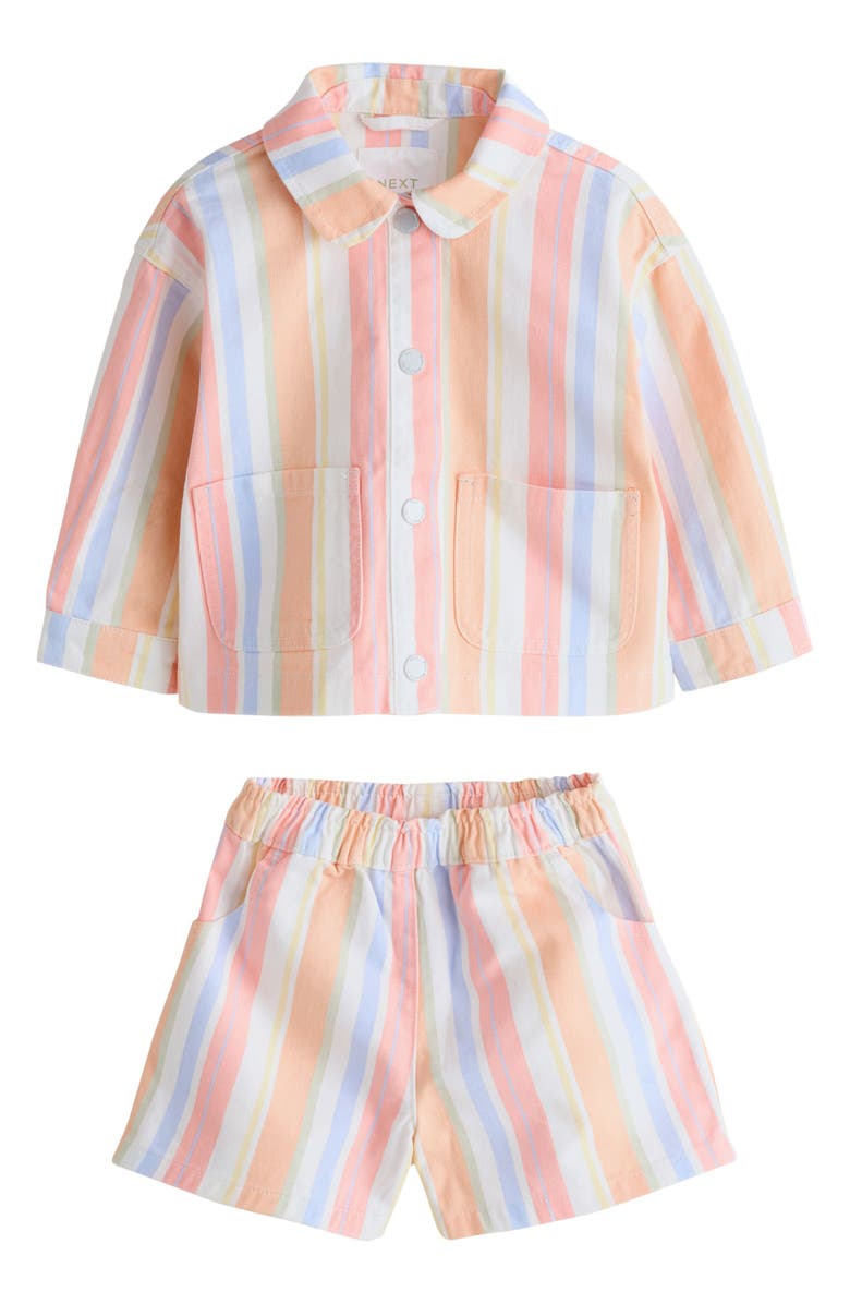 NEXT Kids' Stripe Cotton Twill Jacket & Shorts Set, Main, color, Peach Multi