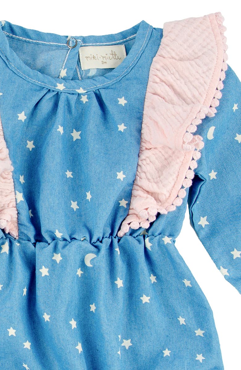 Miki Miette Ingrid Star Print Cotton Ruffle Bubble Romper, Alternate, color, 