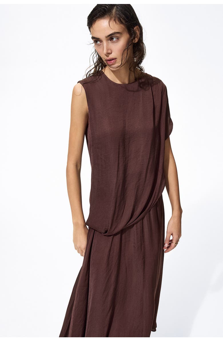 H&M Draped Satin Dress, Main, color, Dark Brown