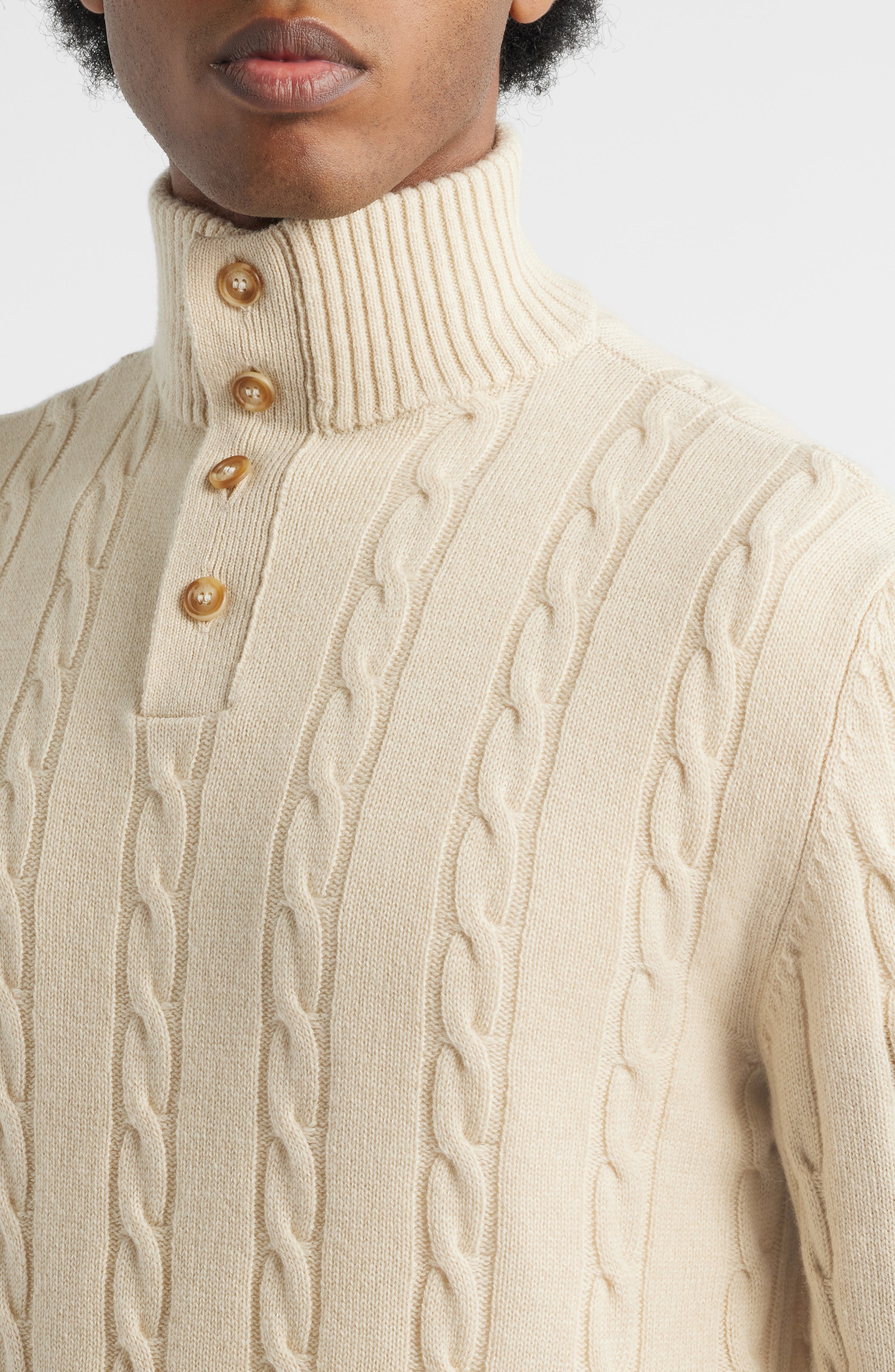 Cable Merino Wool Half Placket Sweater - image 2