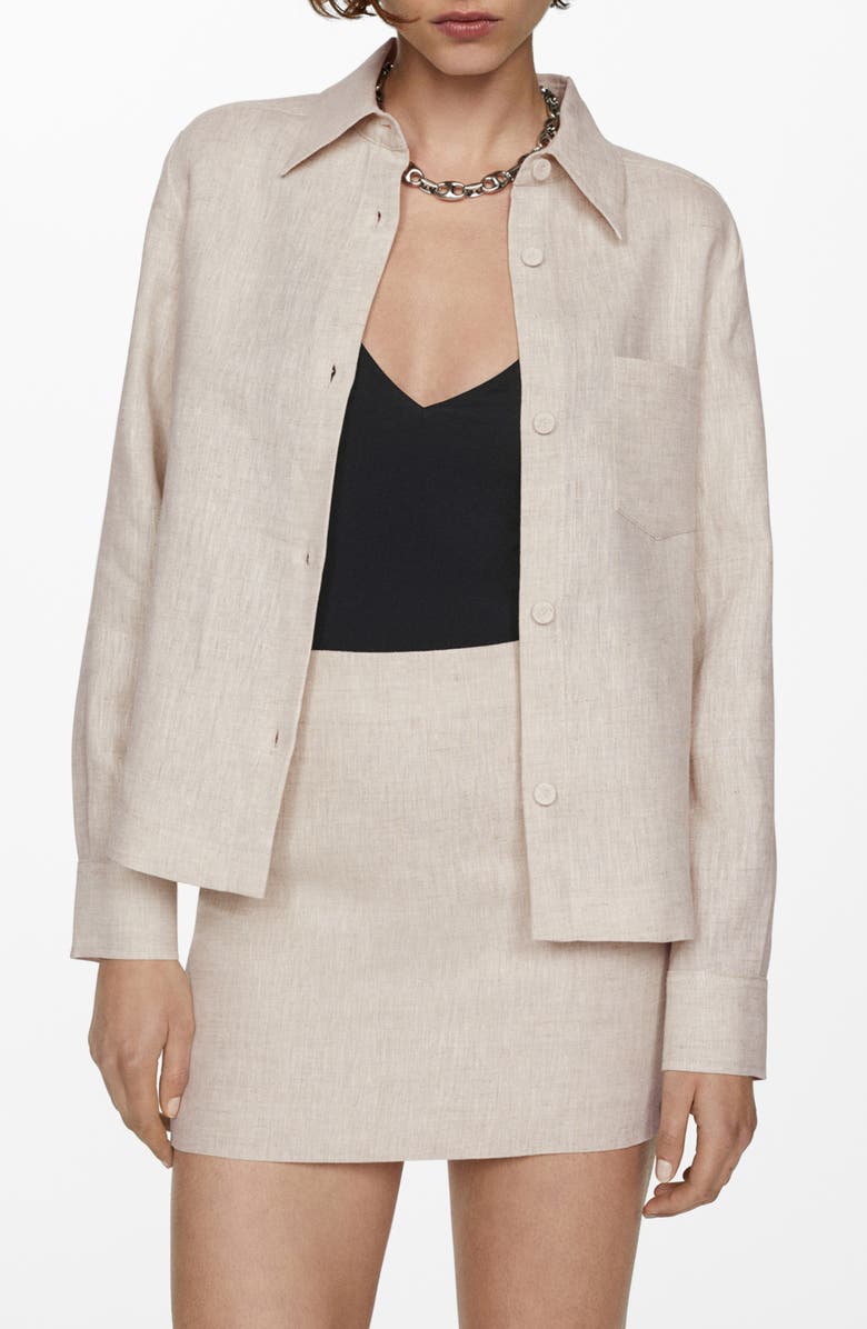 MANGO Linen Button-Up Shirt, Main, color, 