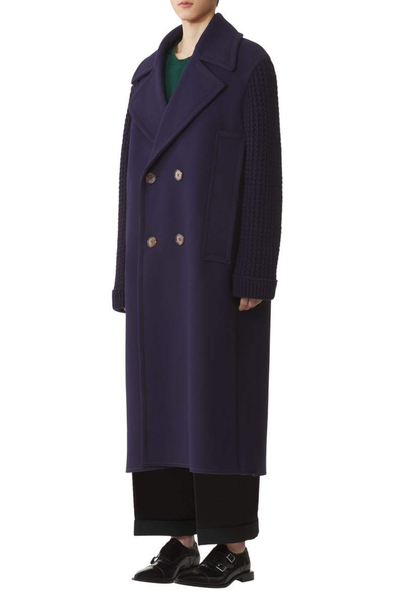 Lanvin Long Bi-material Peacoat, Alternate, color,
