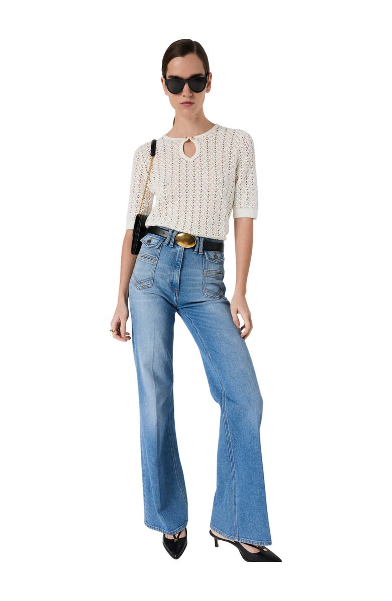 GERARD DAREL Lazare Keyhole Neck Crochet Knit Sweater, Alternate, color, Ecru