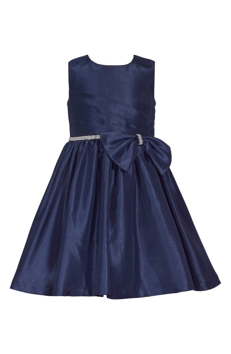 Iris & Ivy Kids' Side Pleat Bow Party Dress, Main, color, Navy