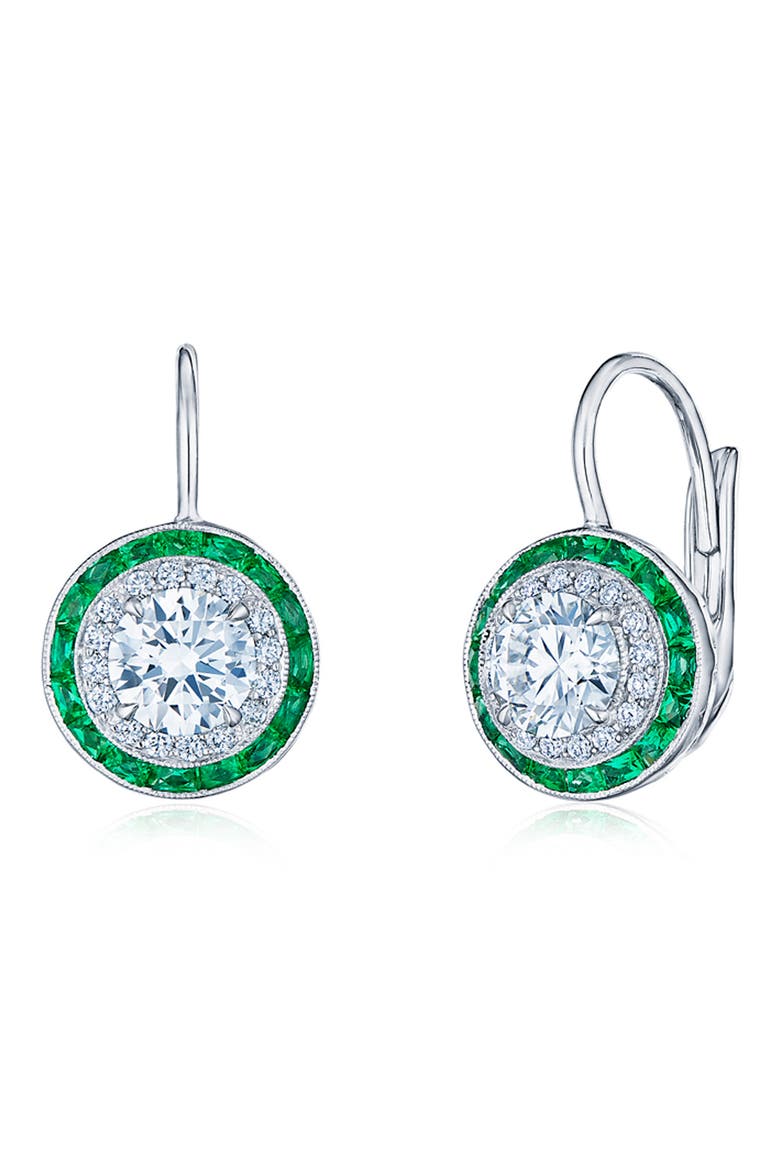 18k Gold Diamond & Emerald Drop Earrings, Main, color, WHITE GOLD