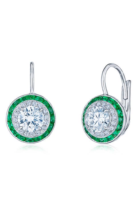 18k Gold Diamond & Emerald Drop Earrings