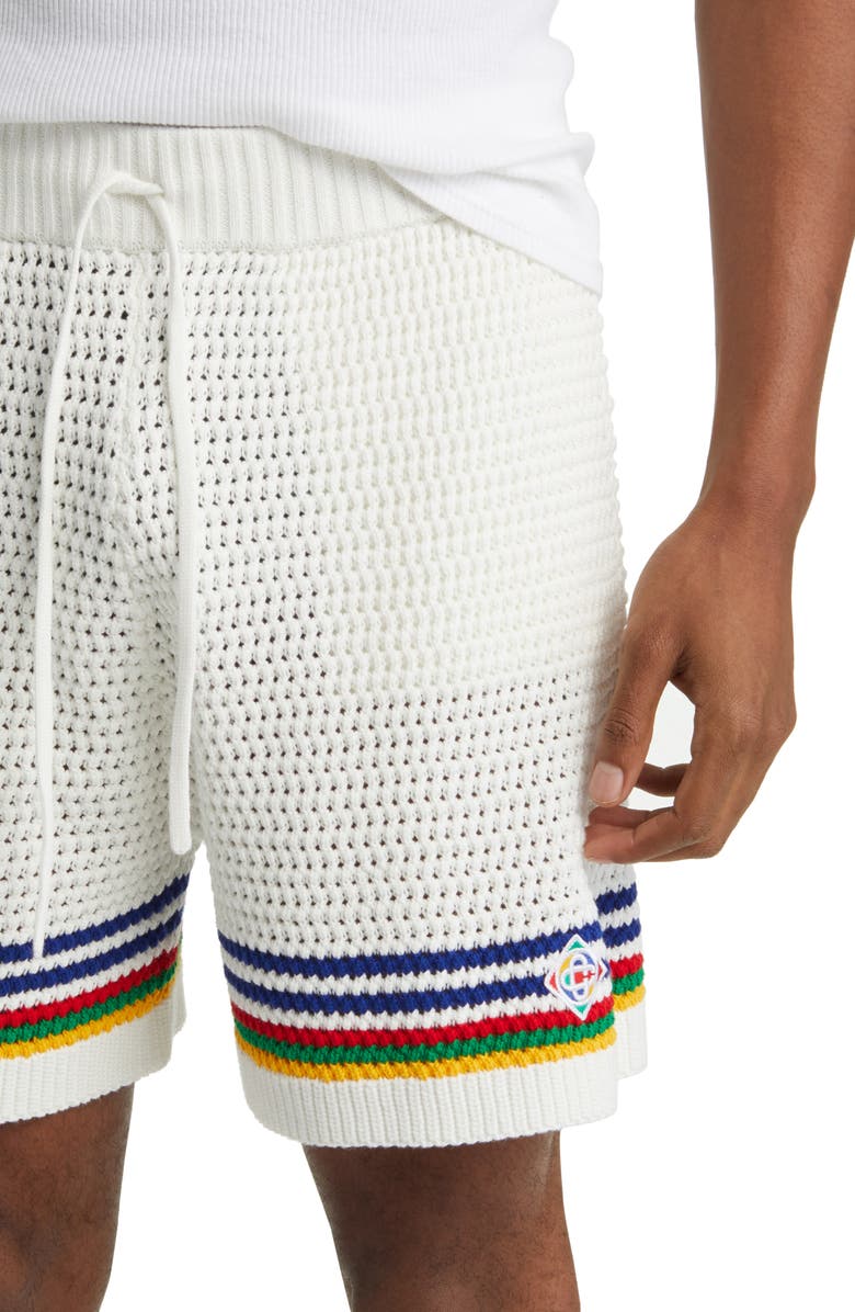 Casablanca Rainbow Stripe Crochet Tennis Shorts, Alternate, color,