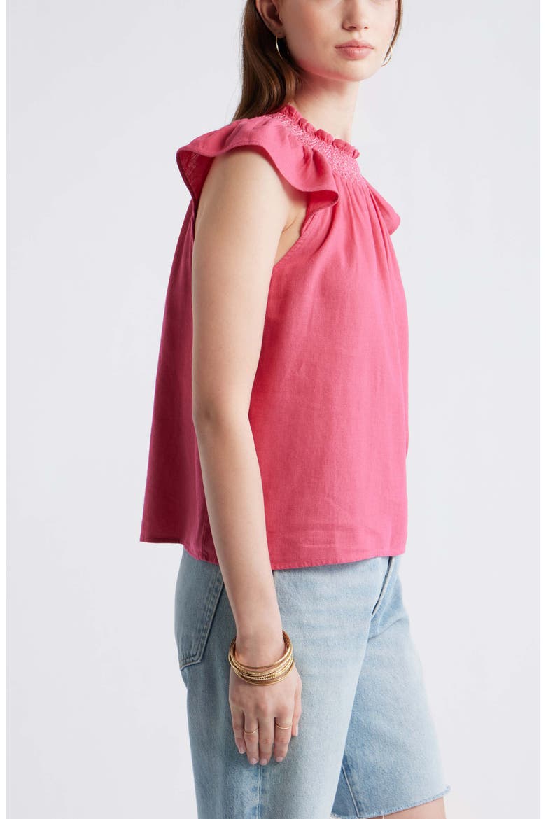 Smocked Neck Linen Blend Top, Alternate, color, PINK CARMINE