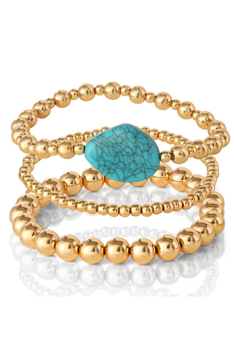 Jessica Simpson 3-Piece Beaded Stretch Bracelet Set, Alternate, color, Gold, Turquoise