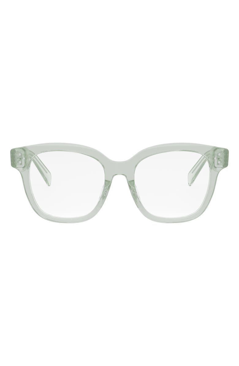CELINE Bold 53mm Round Optical Glasses, Main, color, Shiny Light Green