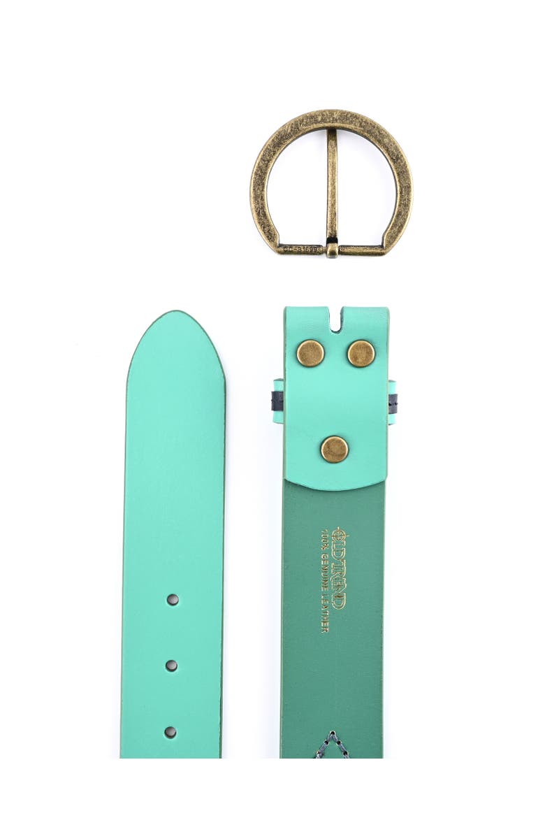 Boho Genuine Leather Perforated Handcrafted Detail Belt, Alternate, color, Aqua