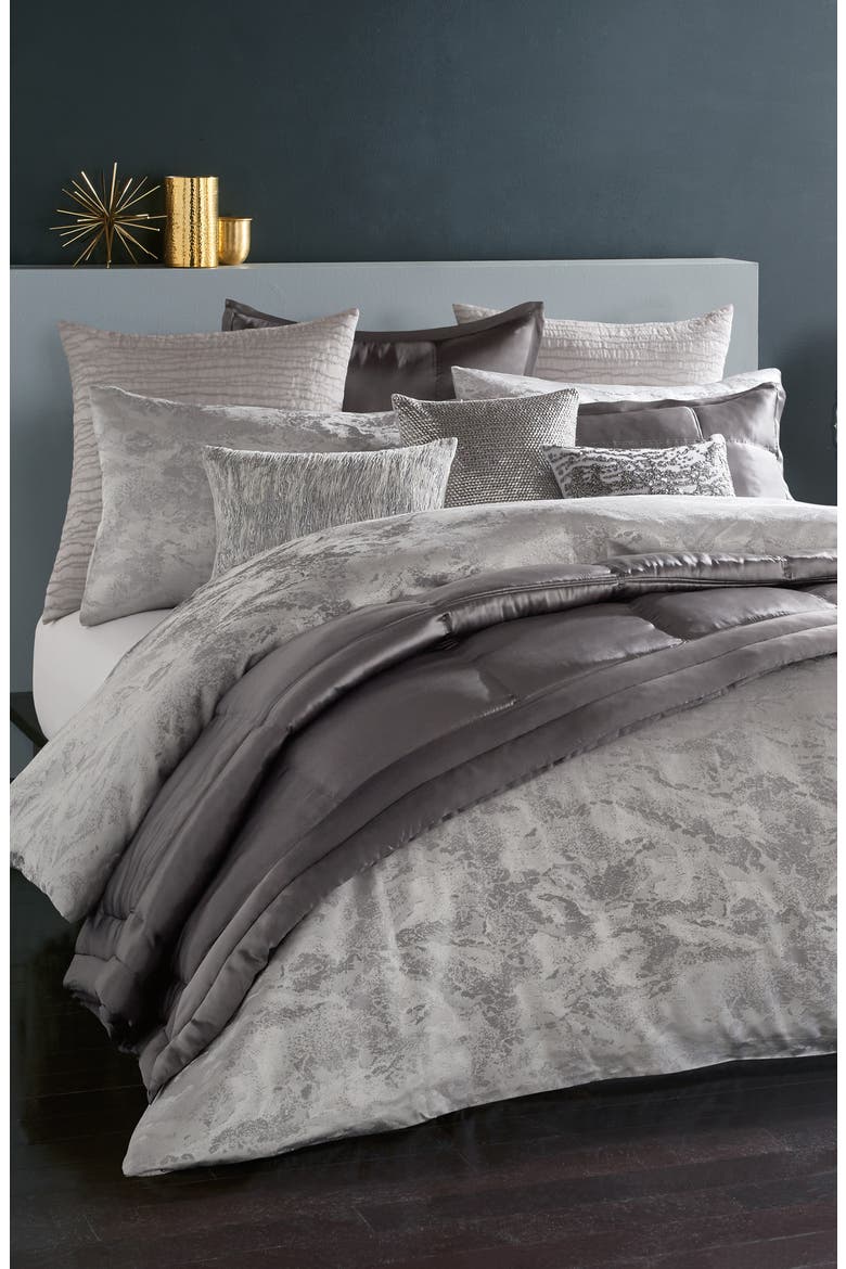 Luna Metallic Jacquard Duvet, Alternate, color, PLATINUM
