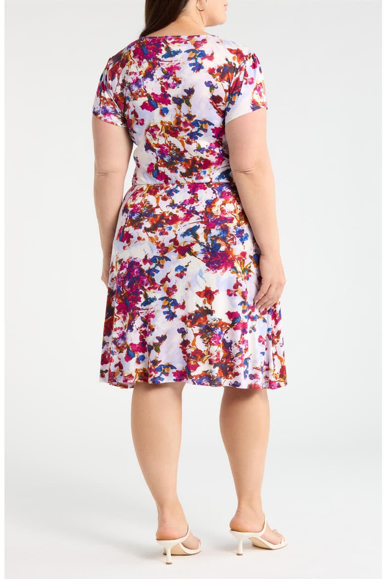 Print Faux Wrap Dress, Alternate, color, FUCHSIA/ VIOLET