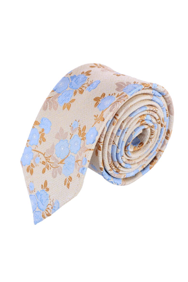 Big & Tall Florian Silk Novelty Necktie, Main, color, Yellow and Light Blue