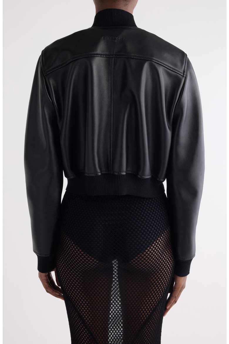 Cropped Leather Bomber Jacket, Alternate, color, BLACK