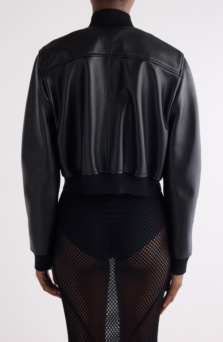 Givenchy Cropped Leather Bomber Jacket, Alternate, color, Black