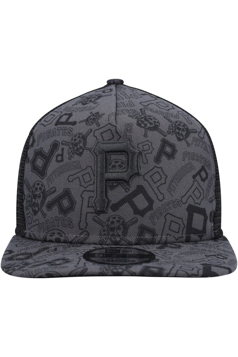 Men's New Era Black Pittsburgh Pirates Repeat A-Frame 9FIFTY Trucker Snapback Hat, Alternate, color, Black