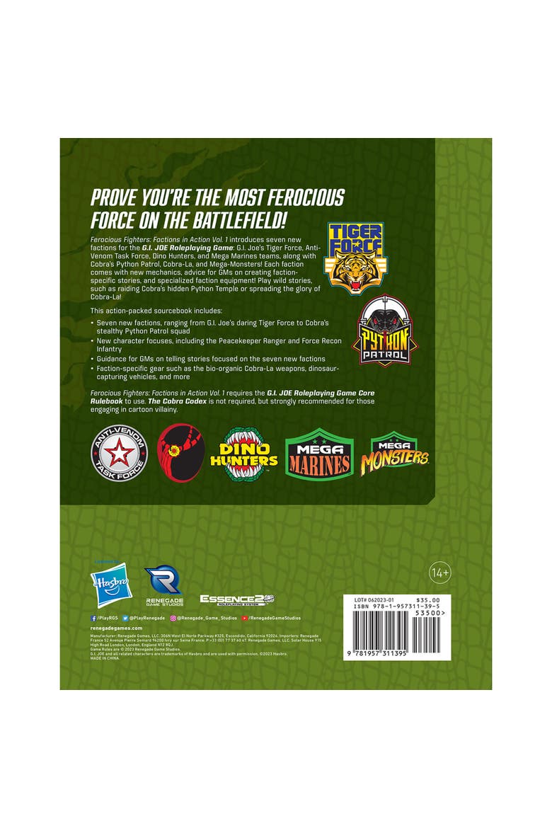 G.I. JOE RPG Ferocious Fighters Factions in Action Vol. 1 Hardcover Sourcebook, Alternate, color, Multicolored