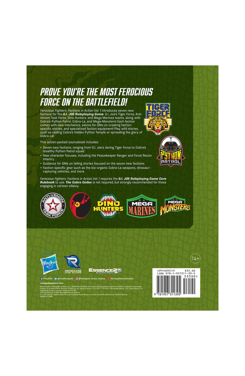Renegade Game Studios G.I. JOE RPG Ferocious Fighters Factions in Action Vol. 1 Hardcover Sourcebook, Alternate, color, 