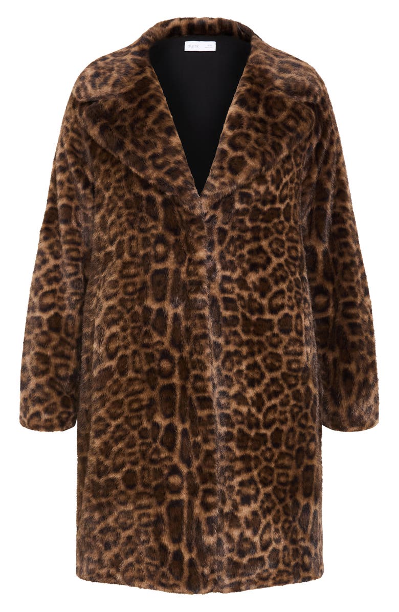 City Chic Remi Leopard Print Faux Fur Coat, Alternate, color,
