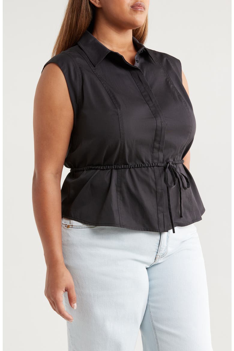 Cap Sleeve Peplum Top, Alternate, color, BLACK