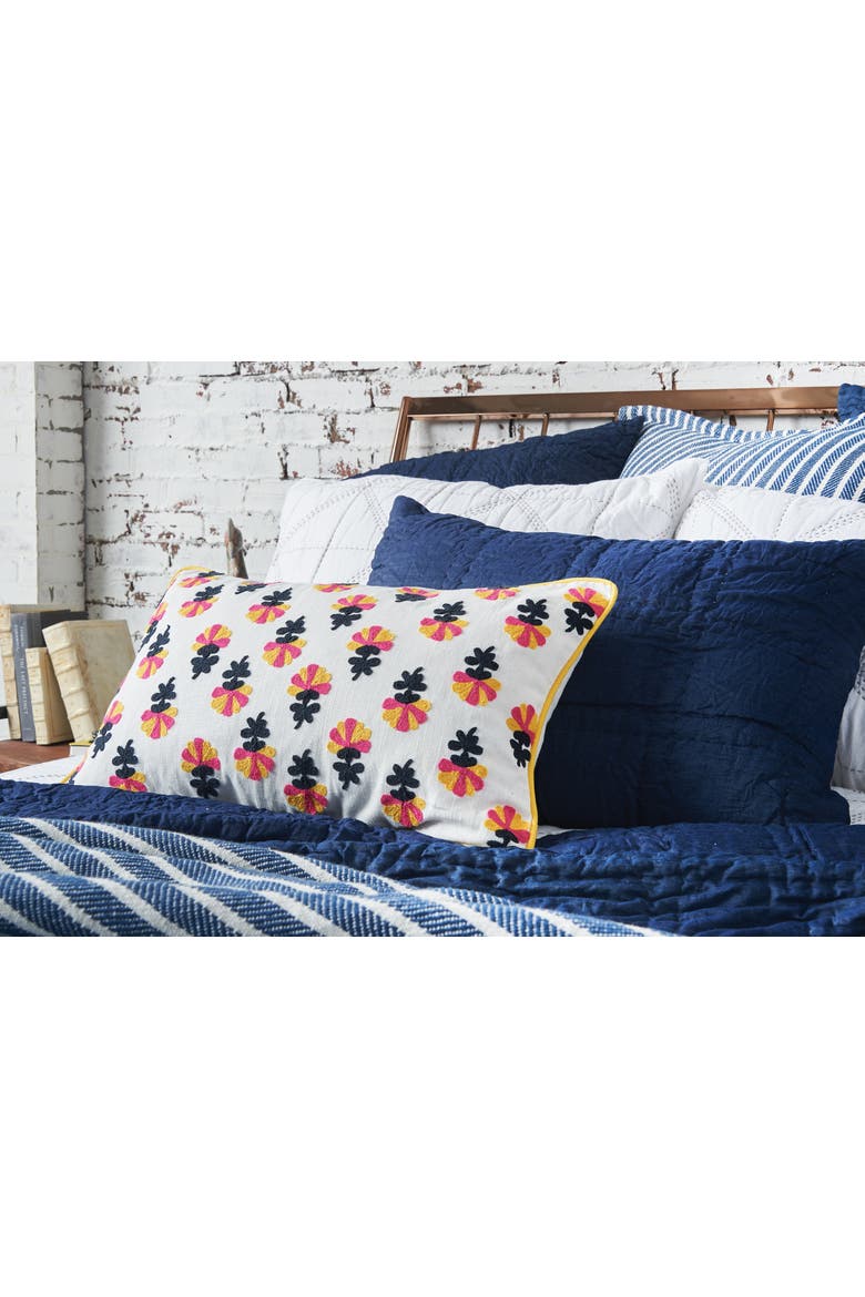 Addy Boho Floral White Multicolor Cotton Decor Accent Throw Pillow, Alternate, color, Blue