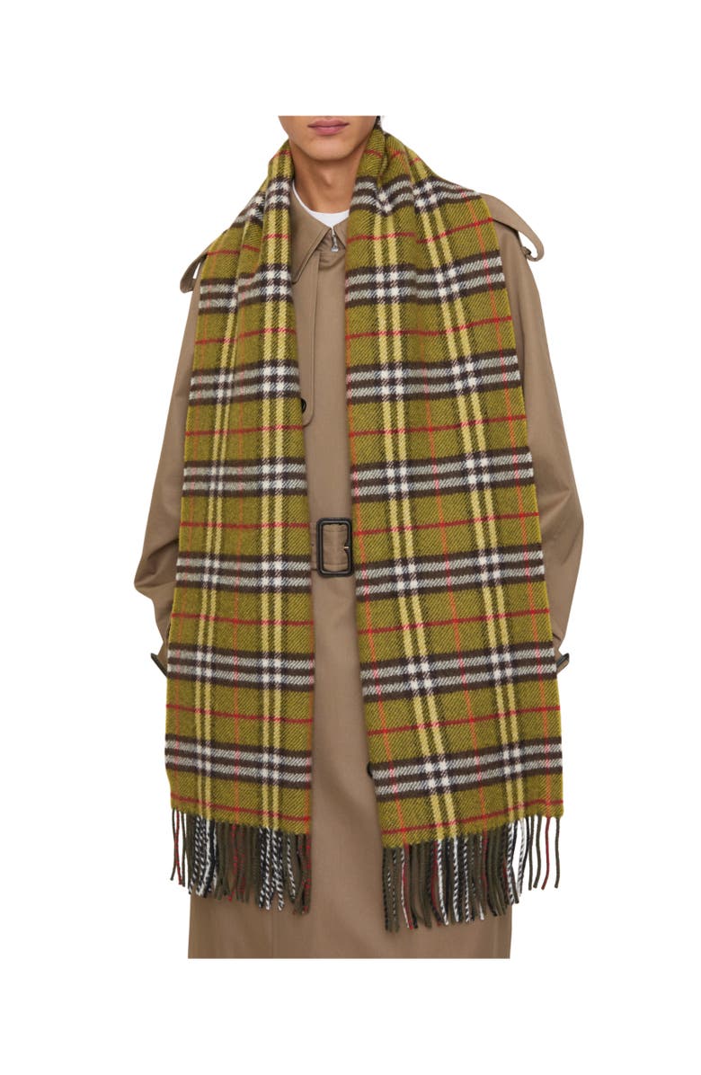 Burberry Check British Wool Scarf, Alternate, color, Khaki Green