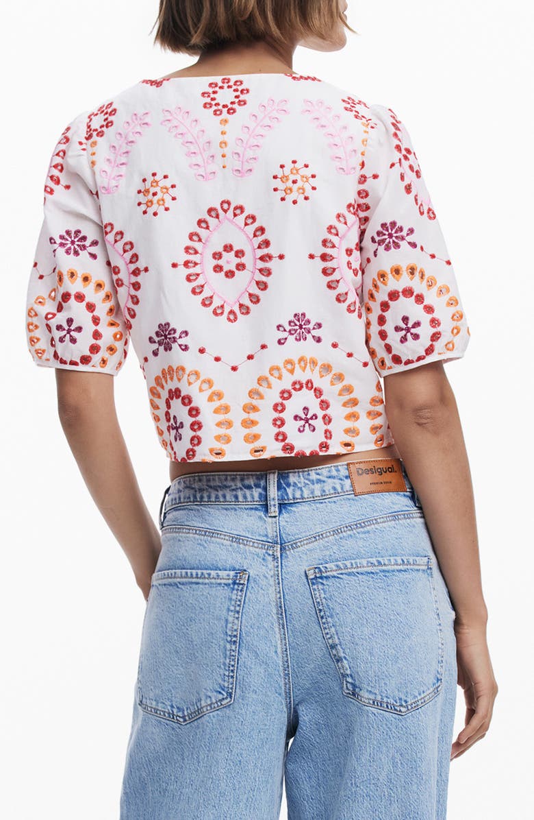 Desigual Embroidered Cotton Crop Top, Alternate, color, 