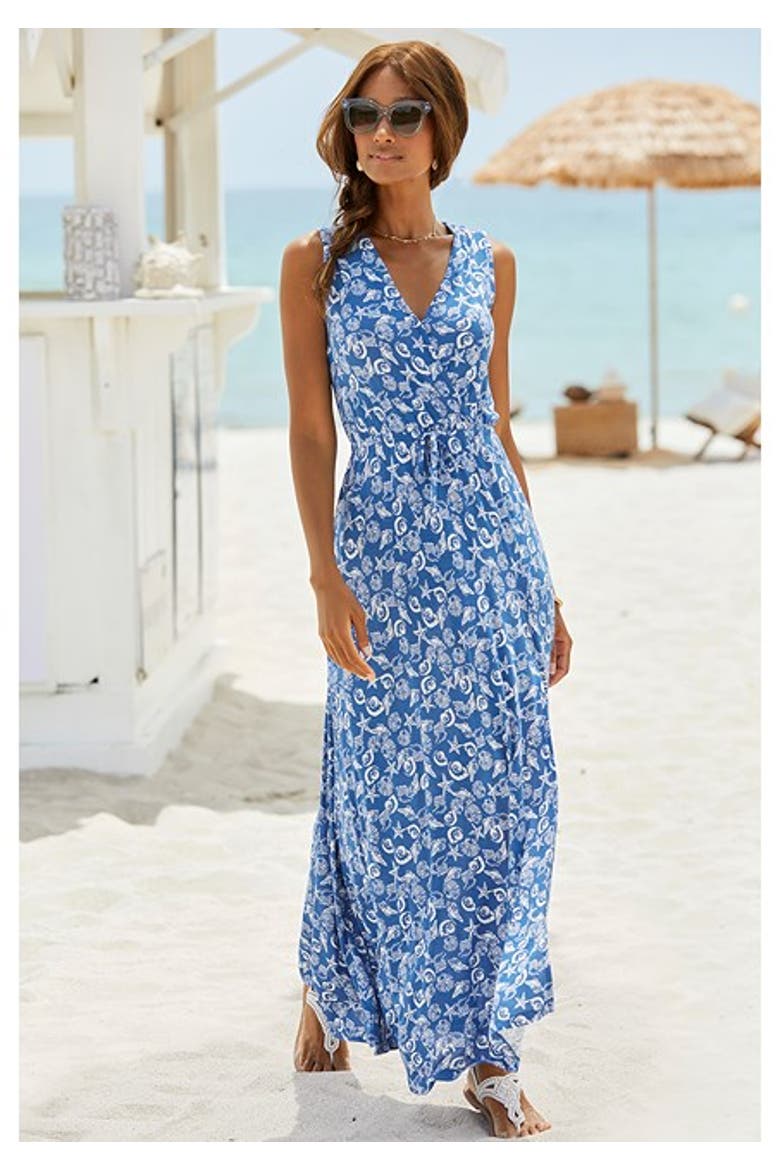 Women's Sleeveless V-Neck Maxi Dress, Alternate, color, Blue-Printed
